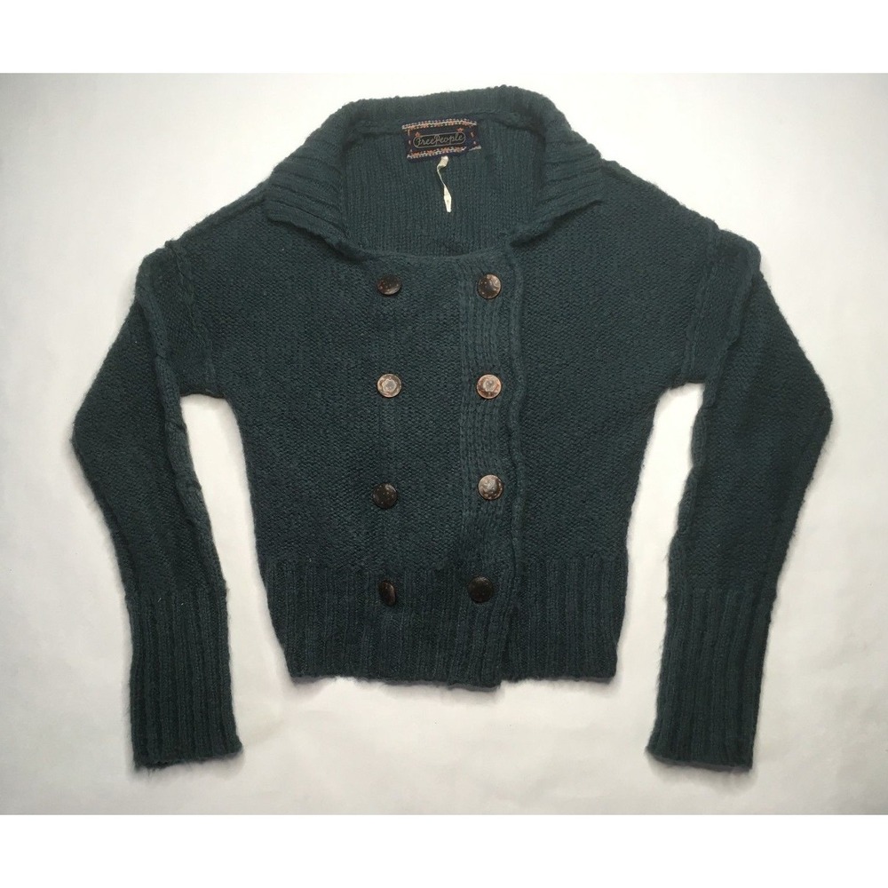 Free People Womens Long Sleeve Knit Button Sweater, Green, Small,‎ Nice! O